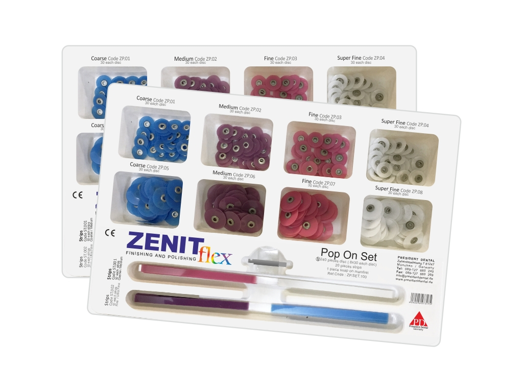 PRESIDENT DENTAL ZENIT FLEX POP ON BİTİRME VE POLİSAJ SETİ (240 DİSK+MANDREN+20 STRIPS)